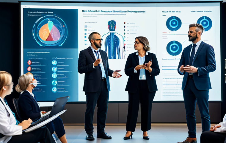 **
"A diverse group of healthcare professionals attending a conference on digital transformation in healthcare, fully clothed in professional attire, presenting on stage with a holographic display showing data security protocols. Modern conference room setting, safe for work, appropriate content, perfect anatomy, correct proportions, well-formed hands, proper finger count, professional, family-friendly."
**