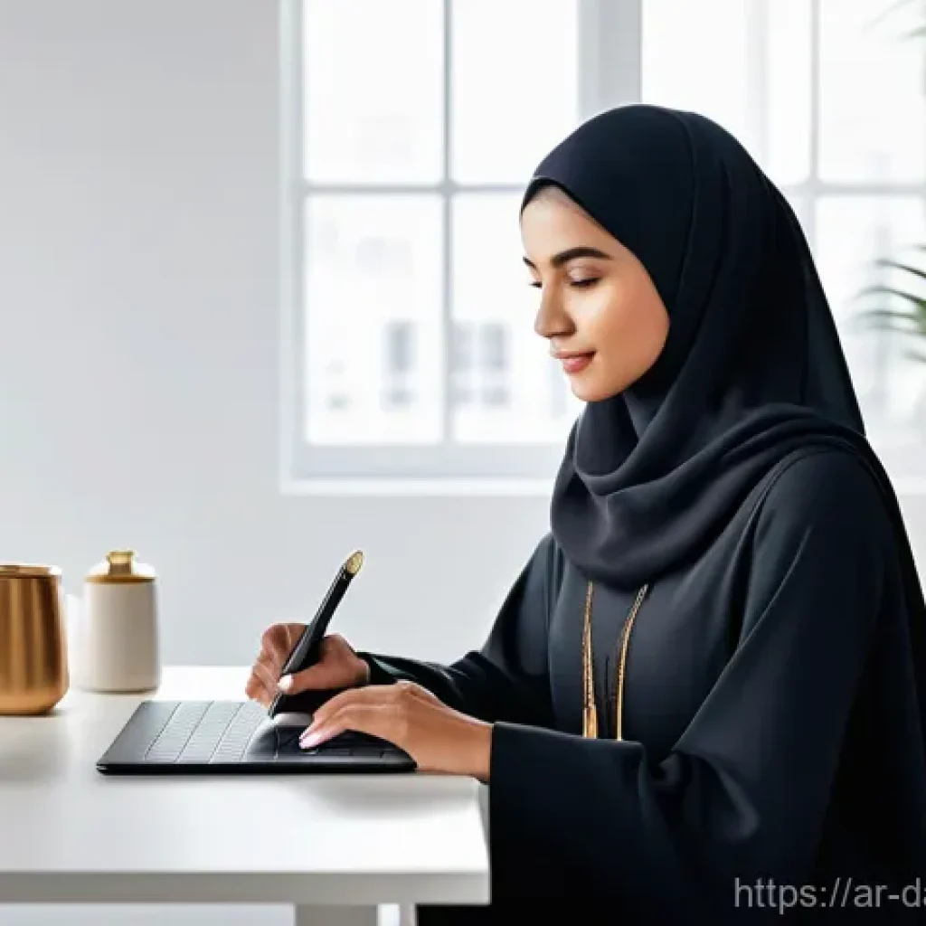 건강 데이터 주권을 위한 국제 협력 방안 - **Prompt 1: Personal Health Data Management**
    "A thoughtful young Arab woman, wearing a modest y...