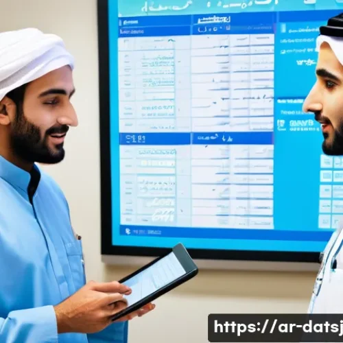 의료비 투명성과 건강 데이터 주권 - A modern hospital billing office scene in the Middle East, featuring an Arabic-speaking patient revi...