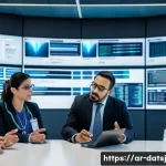 헬스케어 데이터의 소유권 다툼 사례 - A professional Middle Eastern healthcare conference scene showing diverse doctors and technology exp...