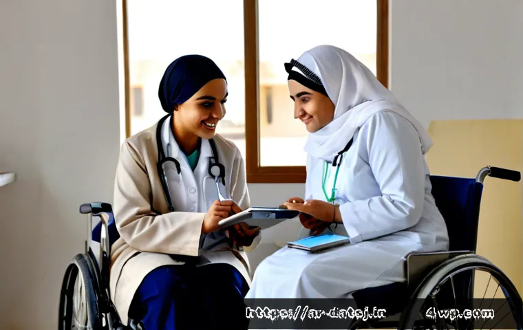 데이터 접근성과 건강 형평성의 관계 - Photorealistic community health clinic in an Arab city, a female doctor wearing a modest white coat ...